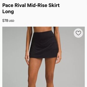 Lululemon Pace Rival Mid-Rise Skirt Black Size 6